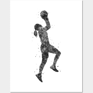 Basketball girl black and white Posters and Art